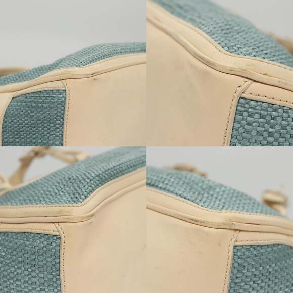 CELINE Hand Bag Straw Leather Blue Cream Gold - Picture 10 of 13